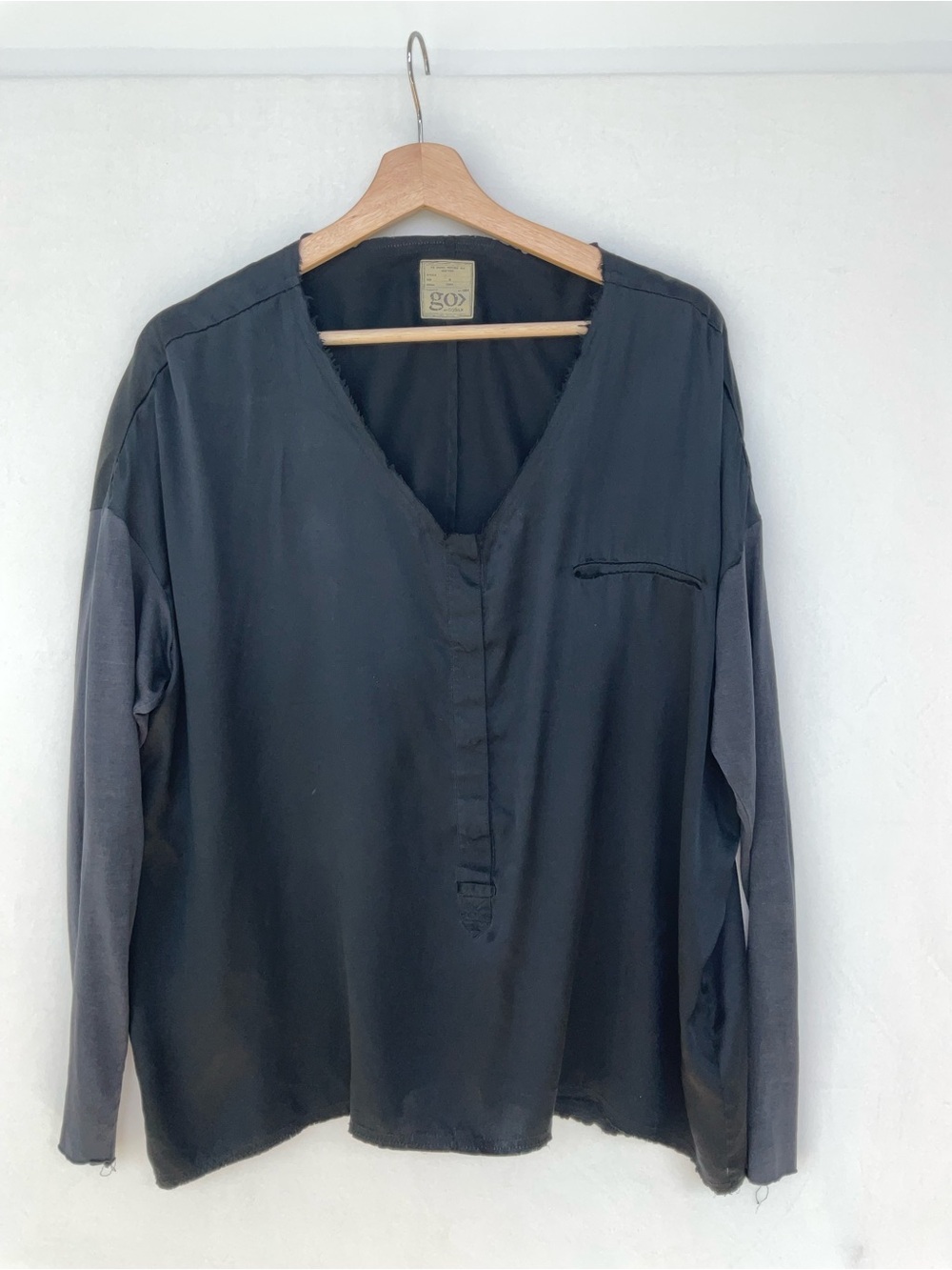 Go silk  Black Two-Tone V-Neck Blouse